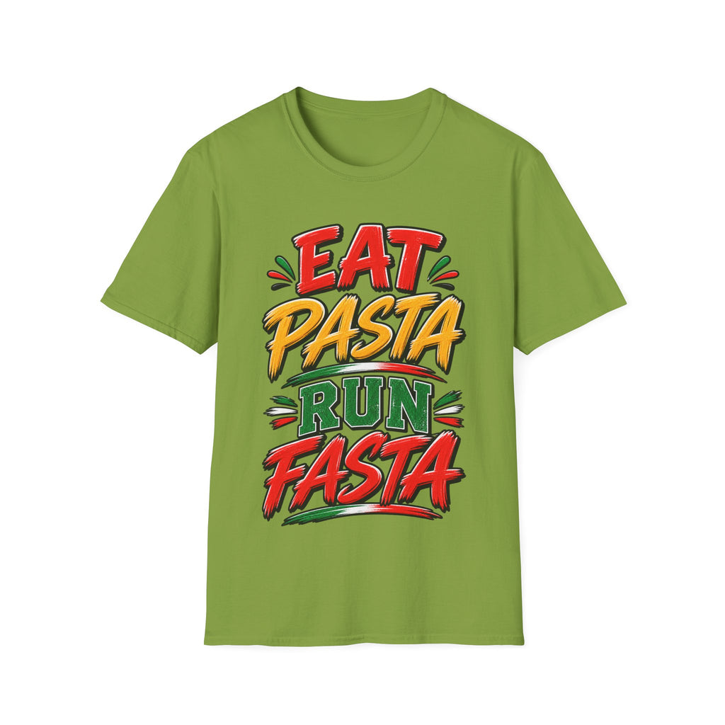 Eat Pasta Run Fasta Adult T-Shirt — Funny Italian Food & Running Graphic Tee
