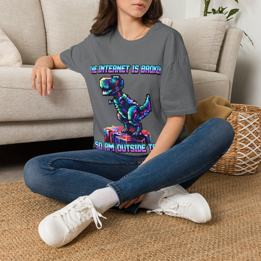 Internet Is Broke Adult  T-Shirt — Retro Pixel Dino "So Am I" Graphic Tee