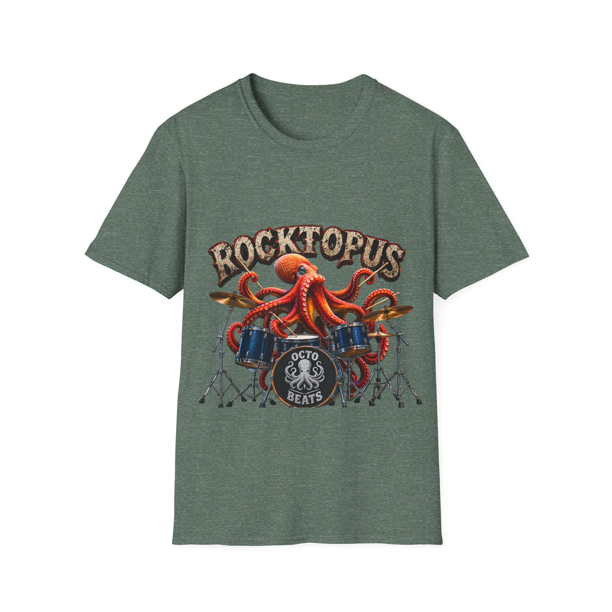Rocktopus Drummer Adult T-Shirt — Octopus Band Vintage Rock Tee