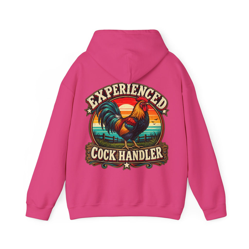 Adult Hoodie — "Experienced Cock Handler" Vintage Rooster Farm Humor Pullover