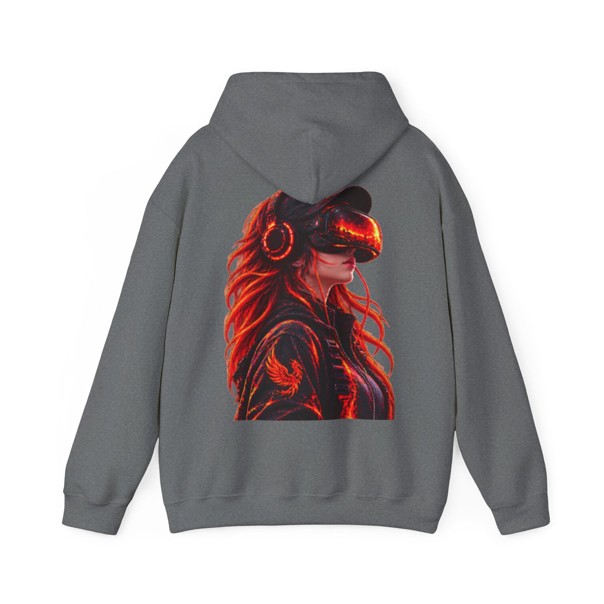 VR Headset Adult Hoodie — Futuristic Gamer Portrait Graphic Hooded Sweatshirt