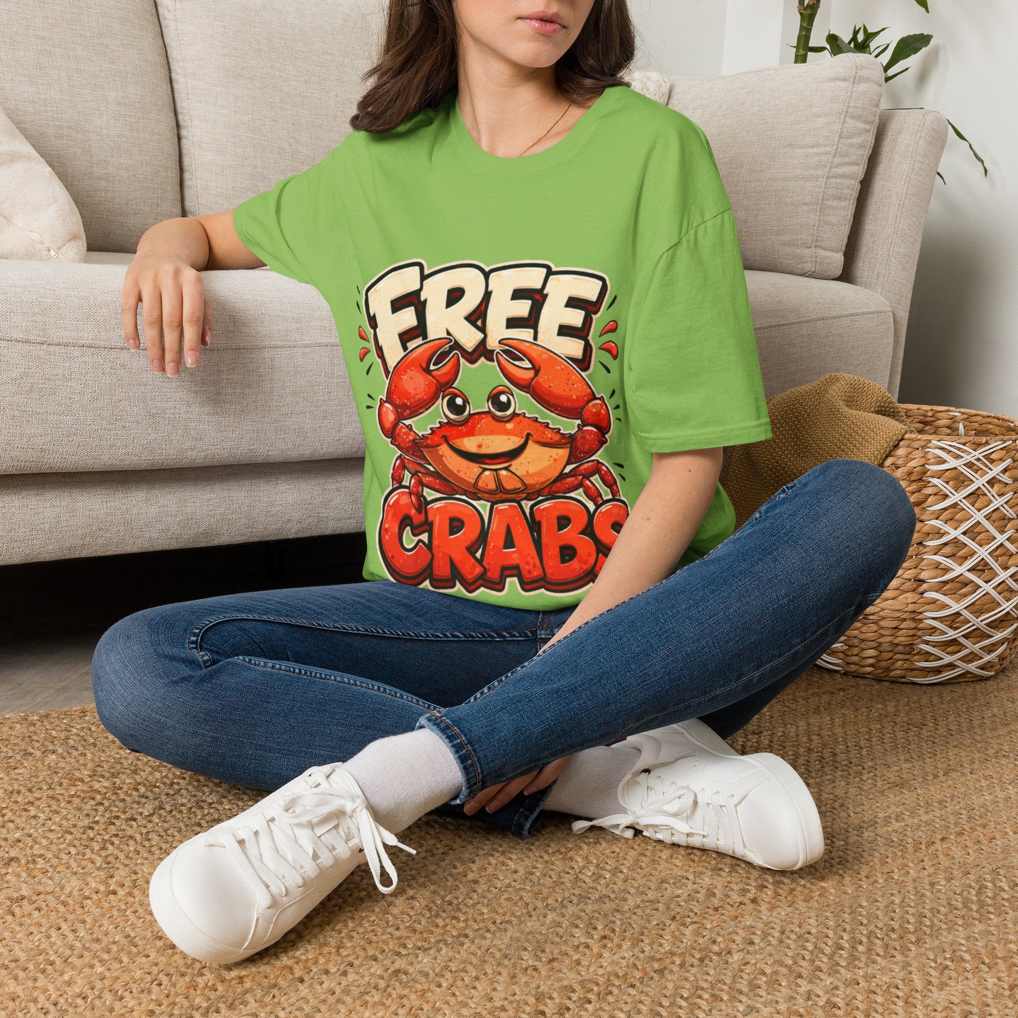 Free Crabs Adult T-Shirt — Funny Seafood Beach Graphic Tee