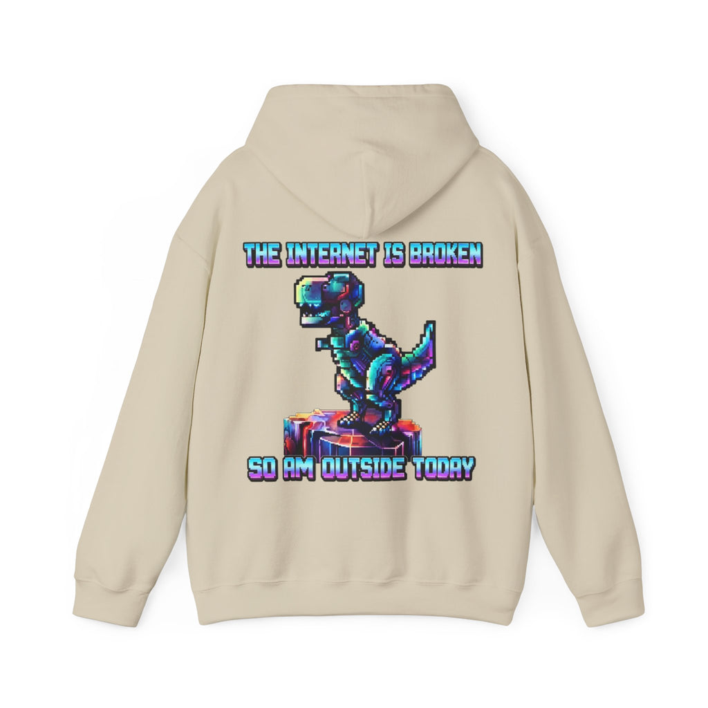 Retro Pixel Dino Adult Hoodie - "The Internet Is Broken So I’m Outside Today"
