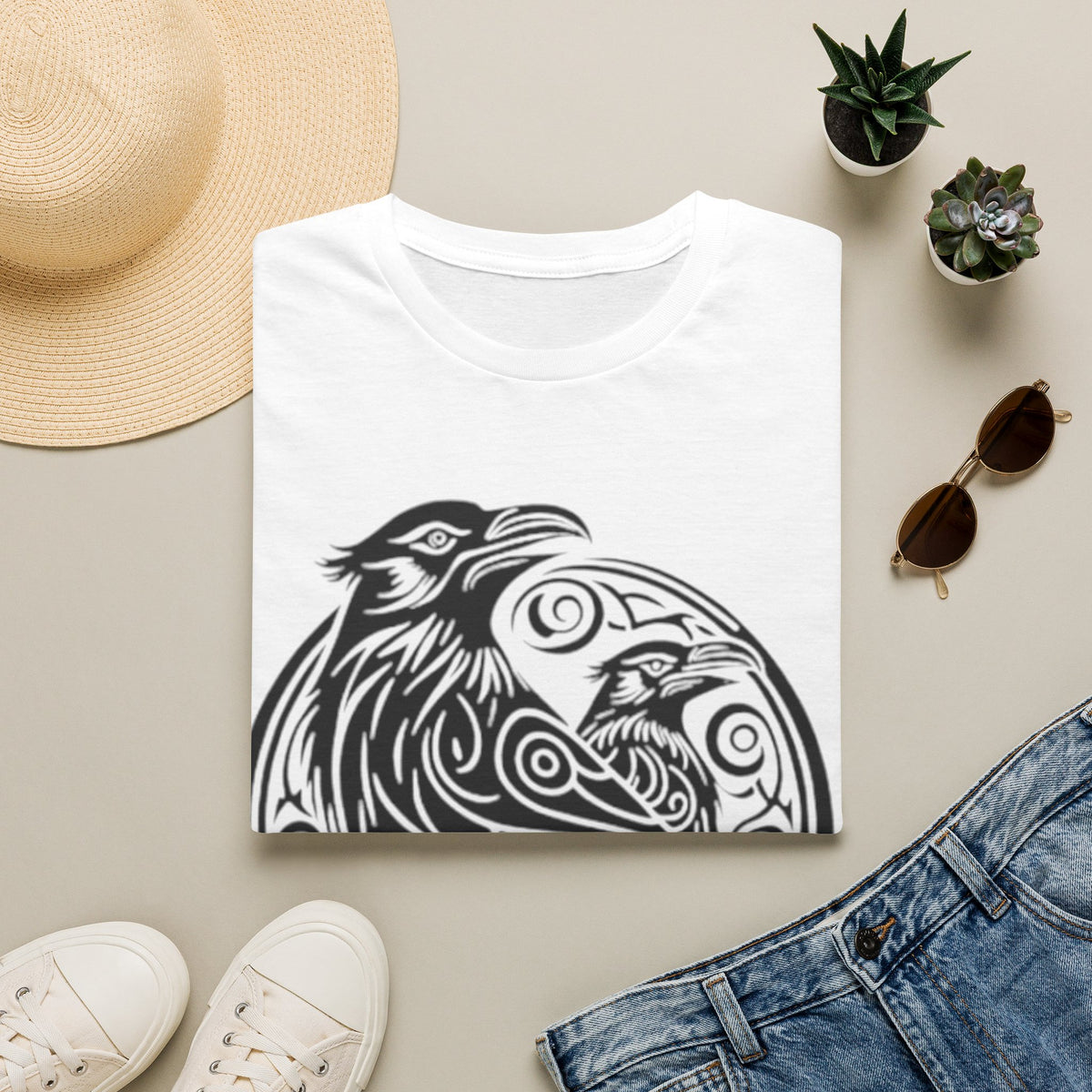 Odens Raven's Tribal Art Adult T-Shirt — Huginn and Muninn