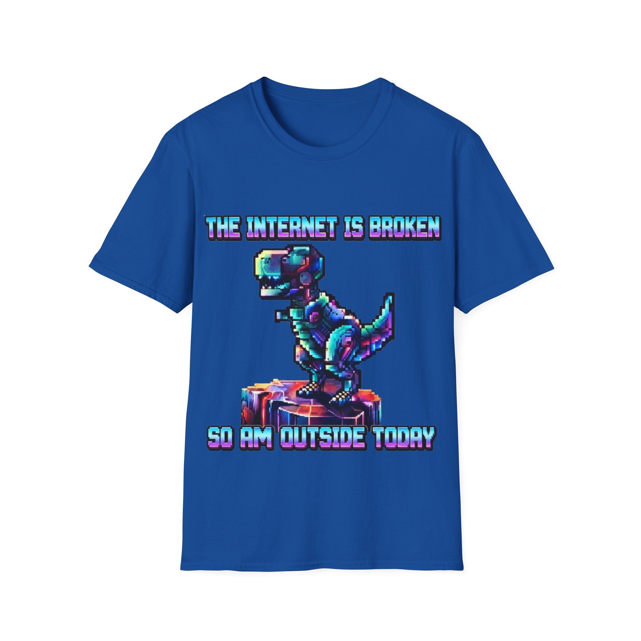 Internet Is Broke Adult  T-Shirt — Retro Pixel Dino "So Am I" Graphic Tee