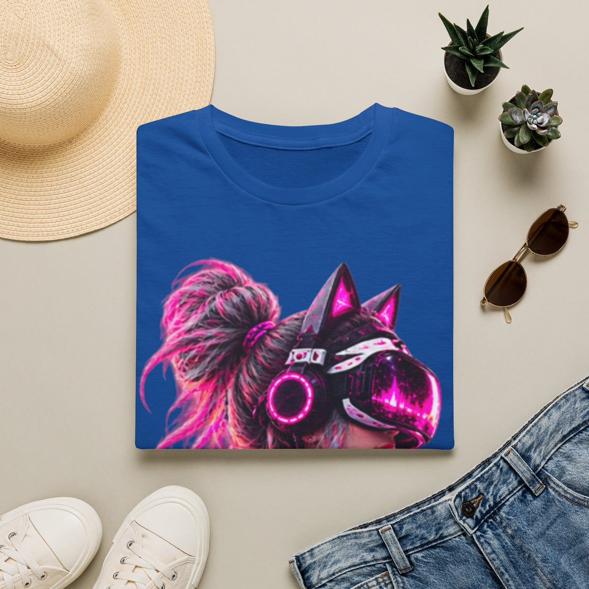 Cat VR Gamer Adult T‑Shirt — Neon Pink Cyberpunk Kitty Gamer Tee
