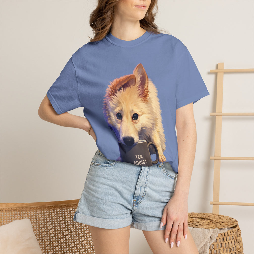 Tea Addict Puppy tee | Tyra Illustration Adult T-Shirt
