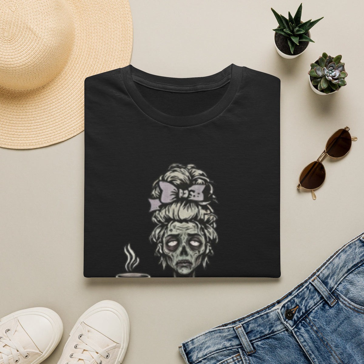 Mombie Adult T-Shirt – Funny Zombie Coffee Tee for Halloween & Horror Fans