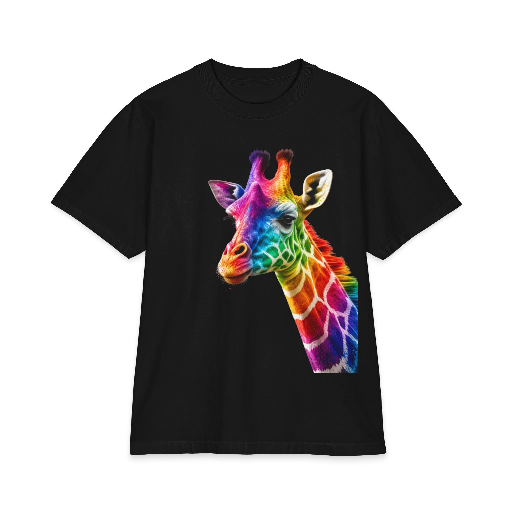 Rainbow Watercolor Giraffe Adults T-Shirt | Colorful Animal Print Tee