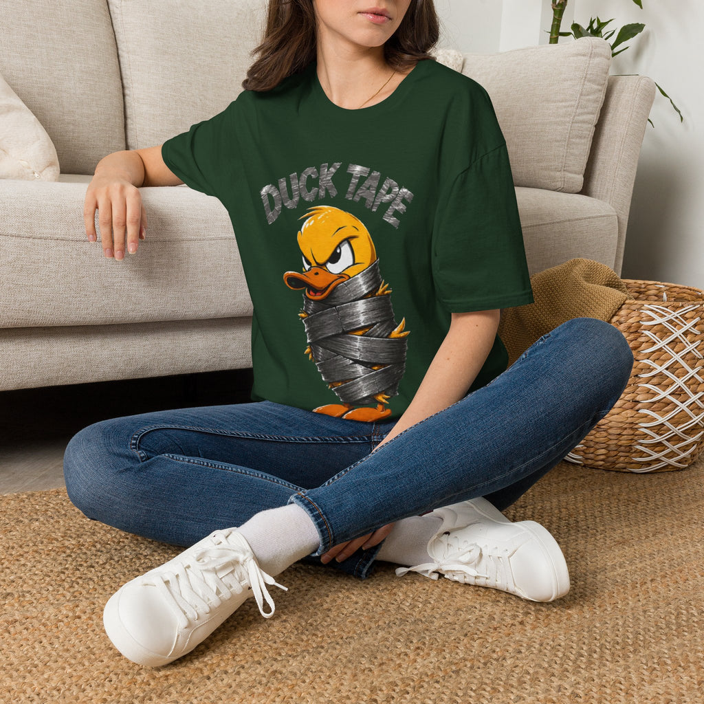 Duck Tape Adult T-Shirt — Funny Angry Duck Wrapped in Duct Tape Graphic Tee