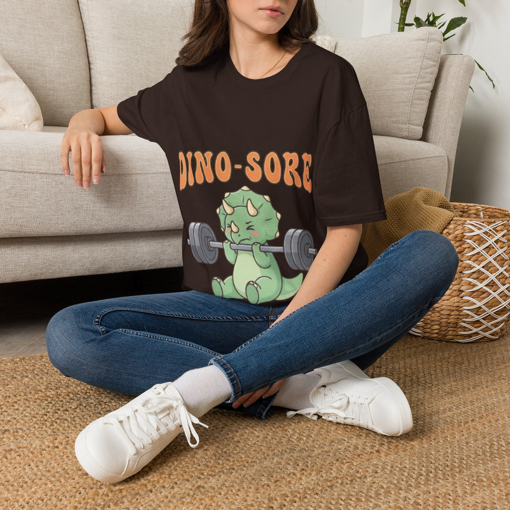 Dino-Sore Adult T-Shirt — Cute Workout Dinosaur Fitness Tee