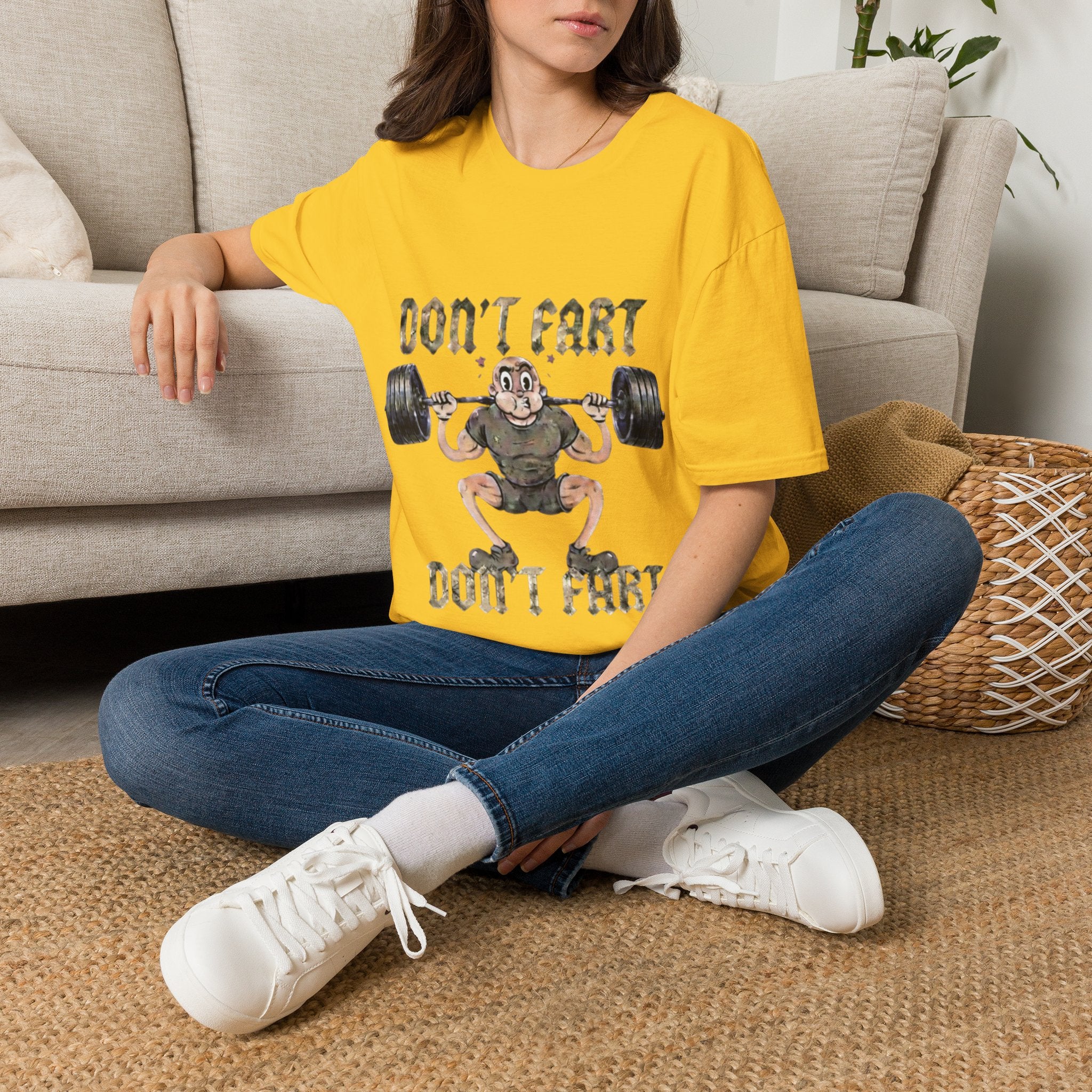 Don't Fart Weightlifting  Adult T‑Shirt — Funny Gym Workout Tee