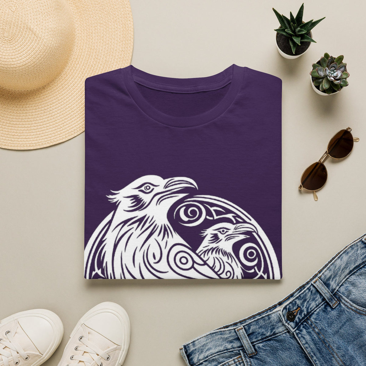 Odens Raven's Tribal Art Adult T-Shirt — Huginn and Muninn