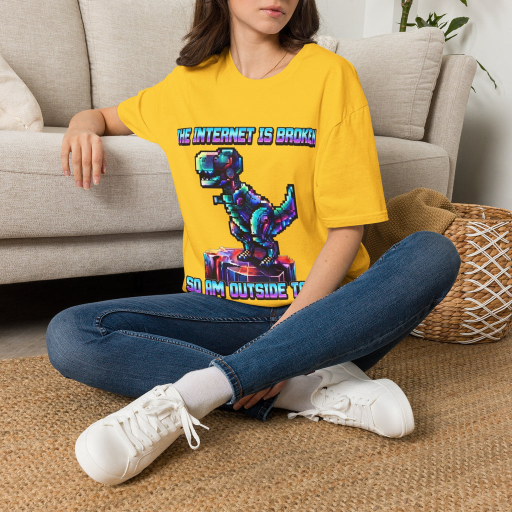 Internet Is Broke Adult  T-Shirt — Retro Pixel Dino "So Am I" Graphic Tee
