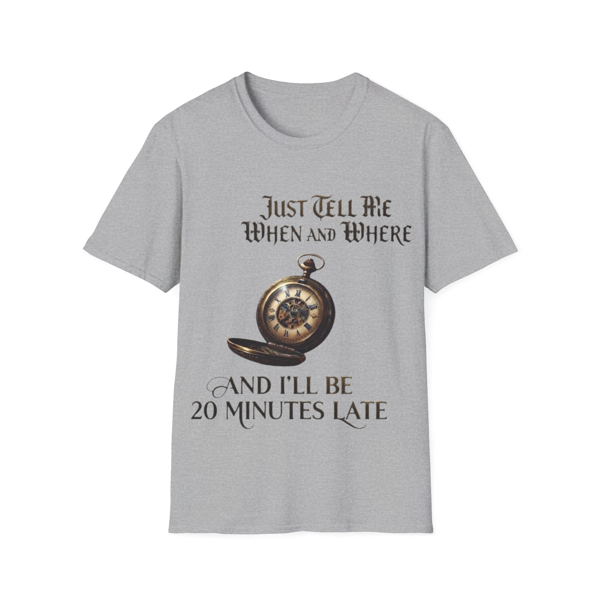 Pocket Watch Adult T-Shirt — "Just Tell Me When and Where" Vintage Timepiece Tee