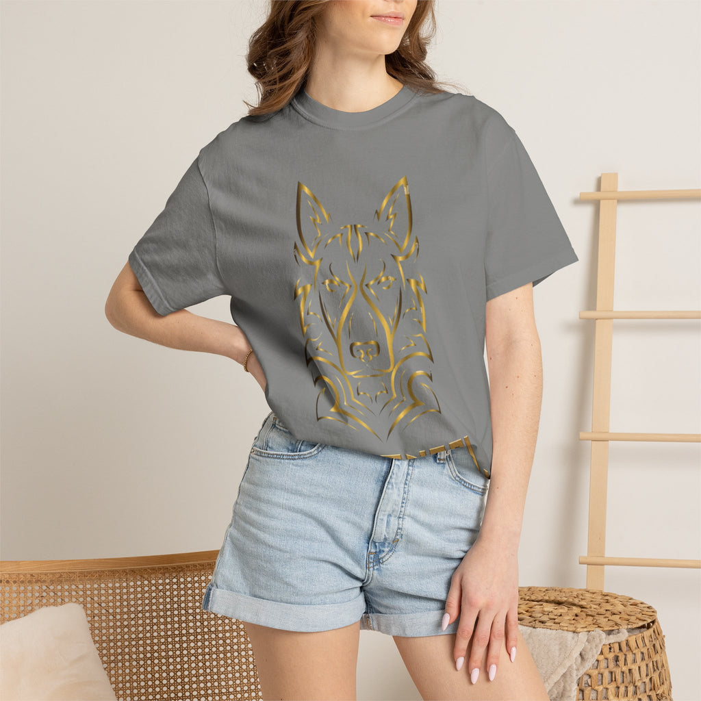 The Angel Wolf Adult T-Shirt — Gold Line Art Graphic Tee