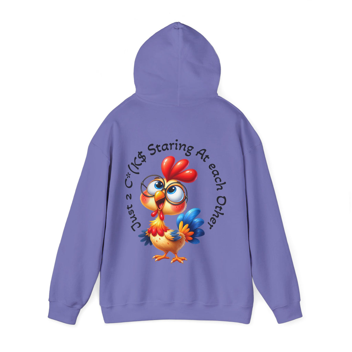 Adult Hoodie — Cute Cartoon Chicken “Just 2 C*#ks Staring At Each Other” Funny Graphic Hoodie