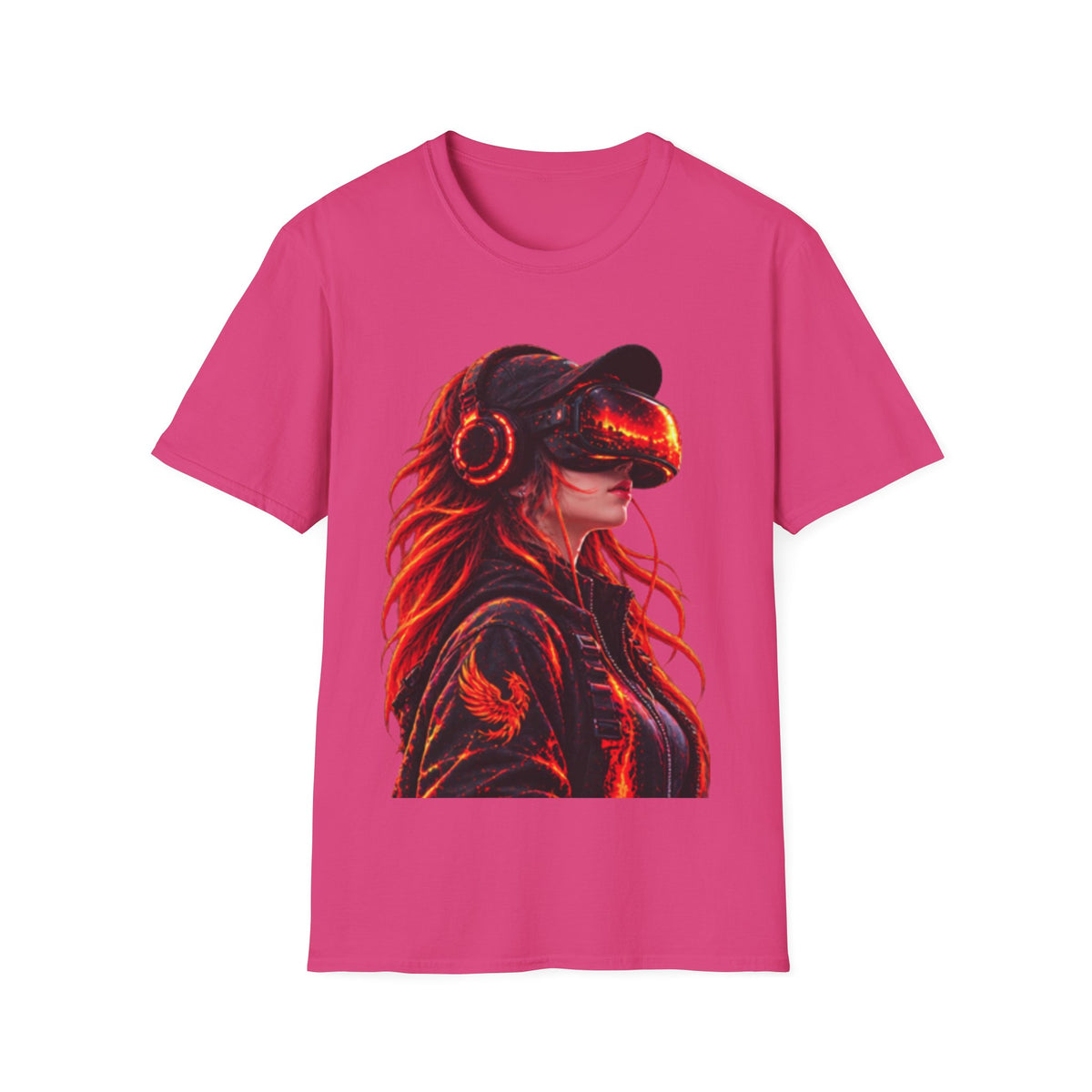 VR Girl Graphic Adult T-Shirt — Neon Cyberpunk Virtual Reality Tee
