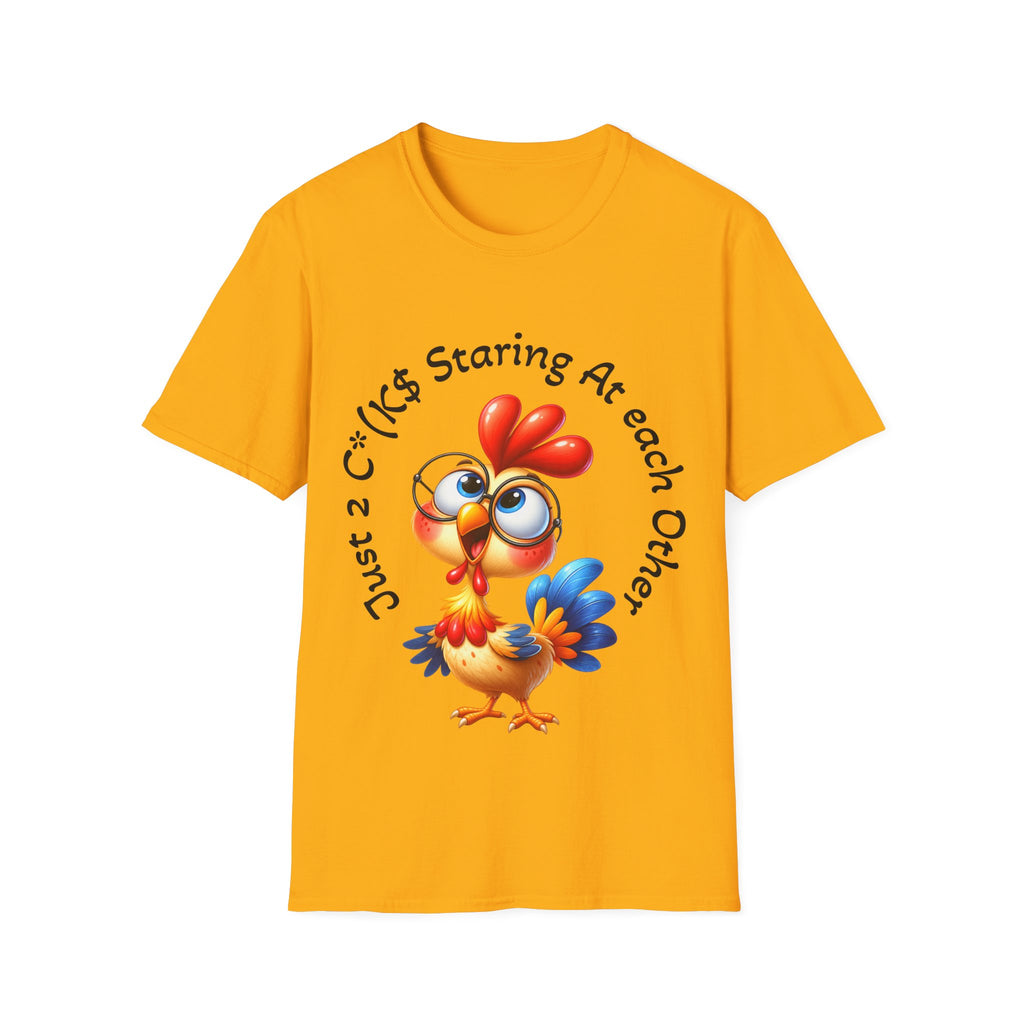 Chicken Cartoon Adult T-Shirt — "Staring At Each Other" Cute Funny Graphic Tee