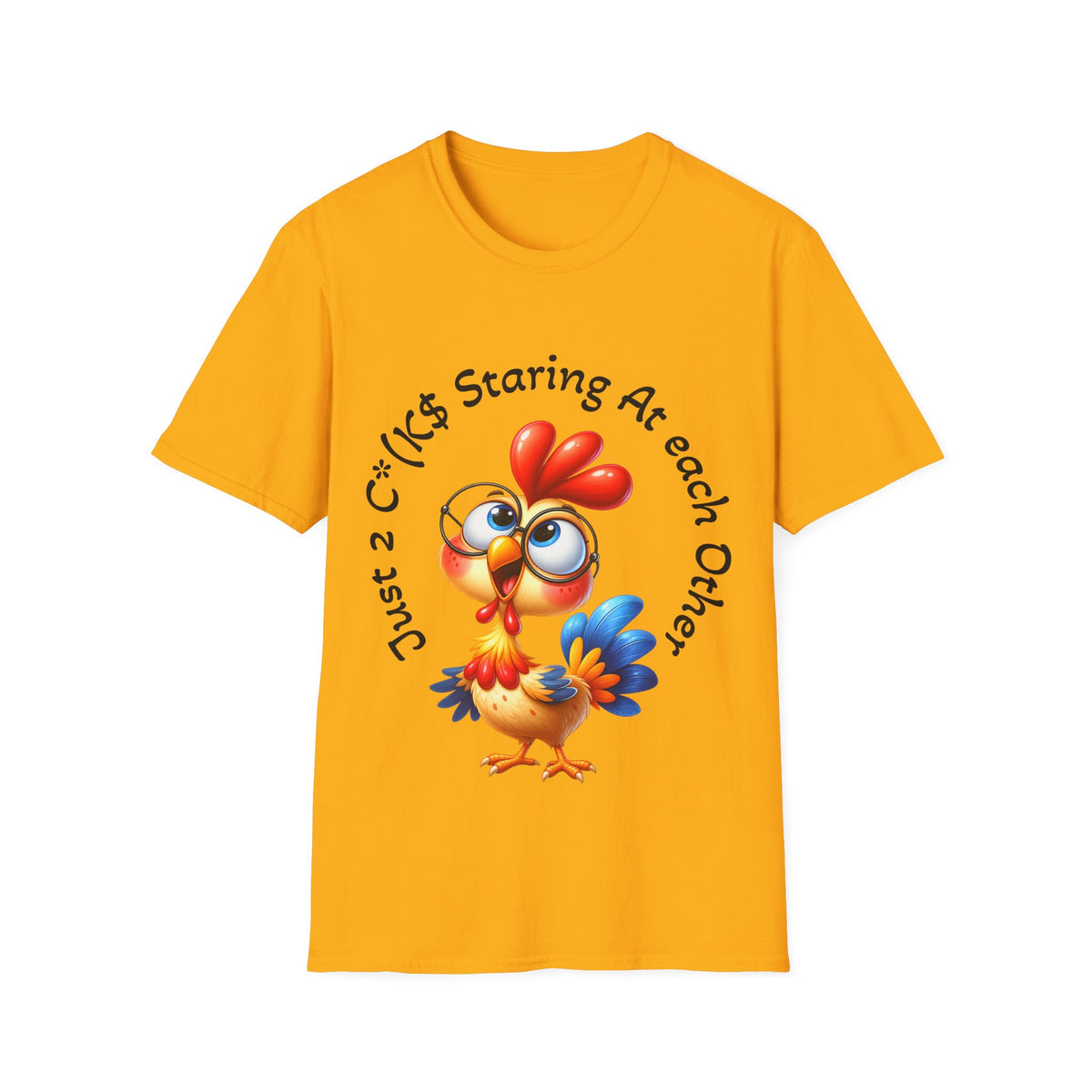 Chicken Cartoon Adult T-Shirt — "Staring At Each Other" Cute Funny Graphic Tee
