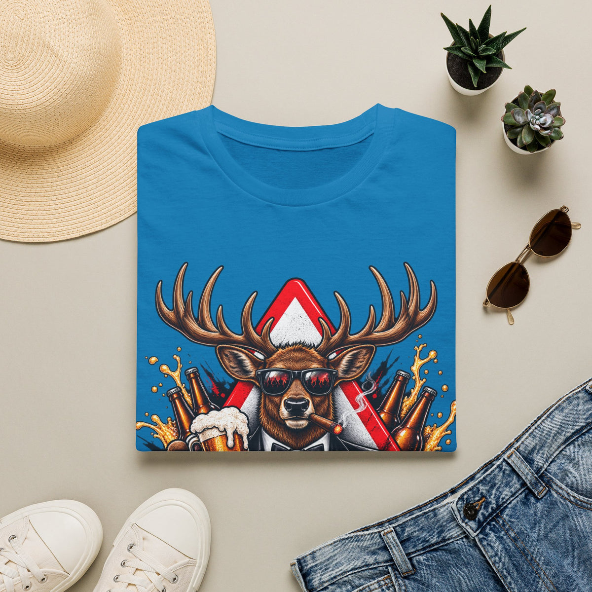 Stag Party Adult T-Shirt — Funny Beer-Drinking Deer Graphic Tee for Bachelor Parties