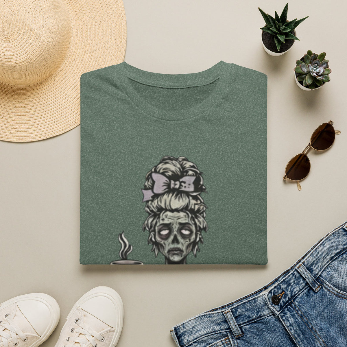 Mombie Adult T-Shirt – Funny Zombie Coffee Tee for Halloween & Horror Fans
