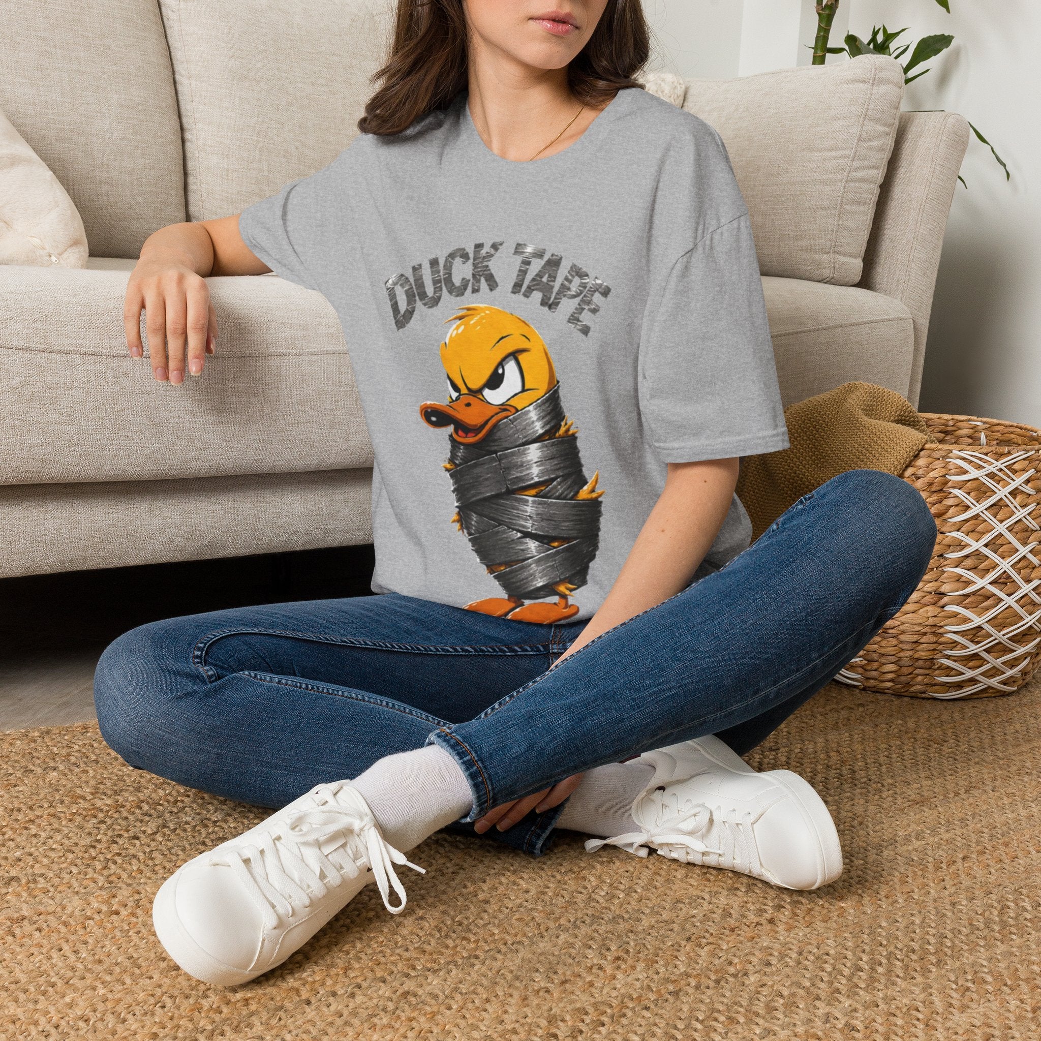 Duck Tape Adult T-Shirt — Funny Angry Duck Wrapped in Duct Tape Graphic Tee