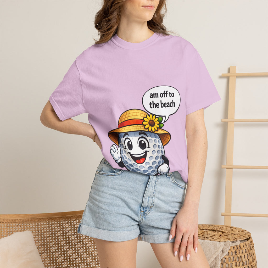 Golf Ball Graphic Tee — "am off to the beach" Cute Summer Golf T-Shirt