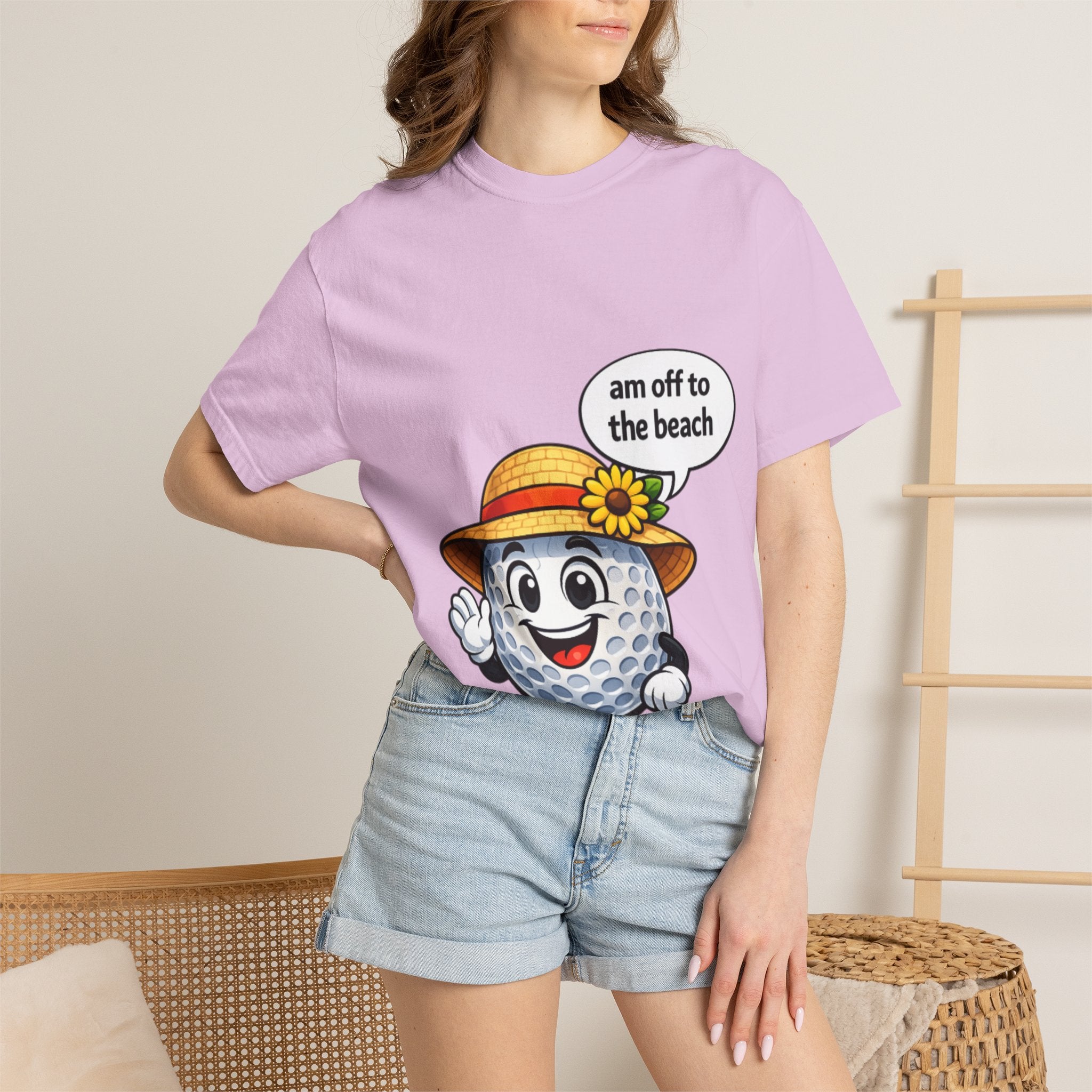 Golf Ball Graphic Tee — "am off to the beach" Cute Summer Golf T-Shirt