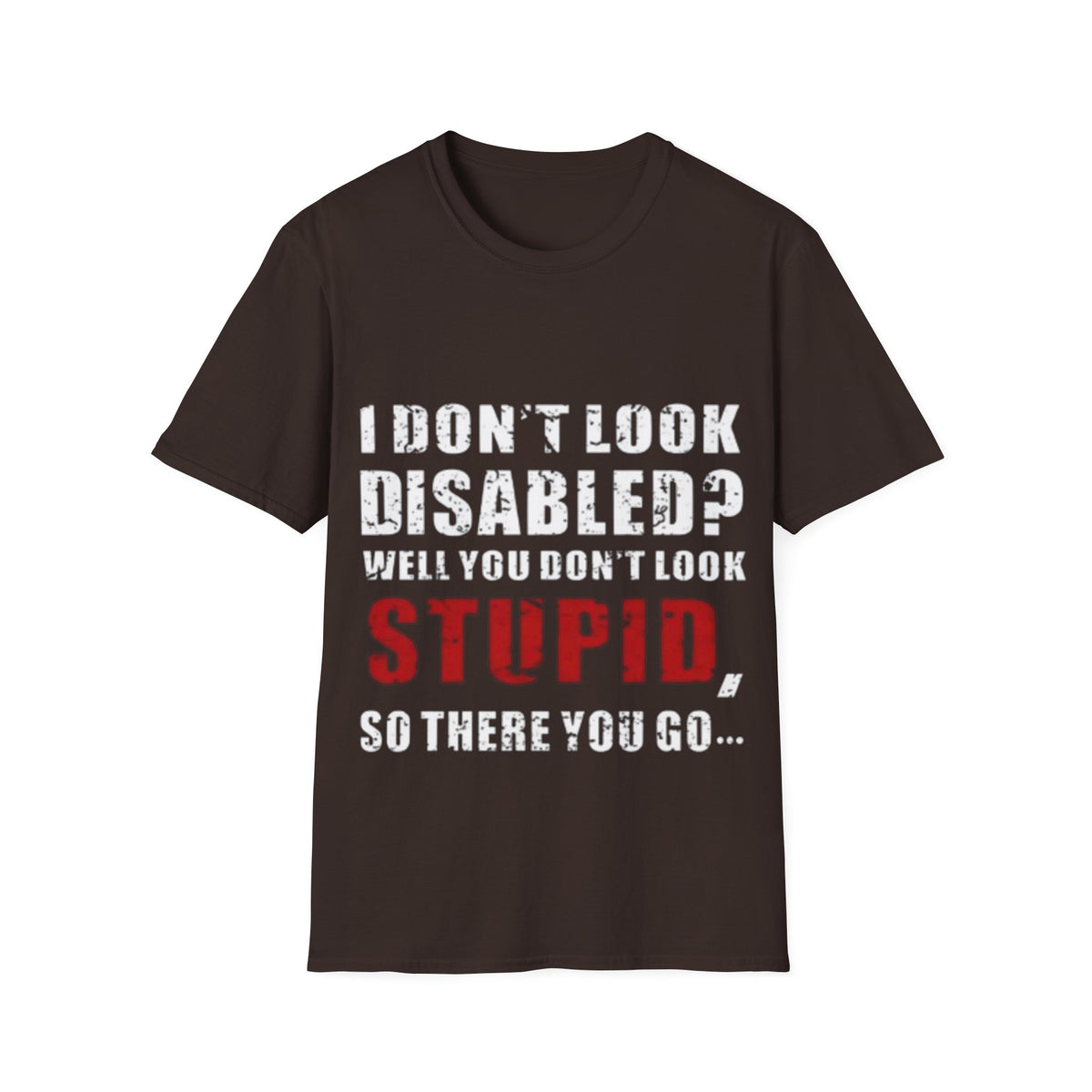 Adult T-Shirt — "Don't Look Disabled? Well You Don't Look Stupid So There You Go" Empowerment Tee