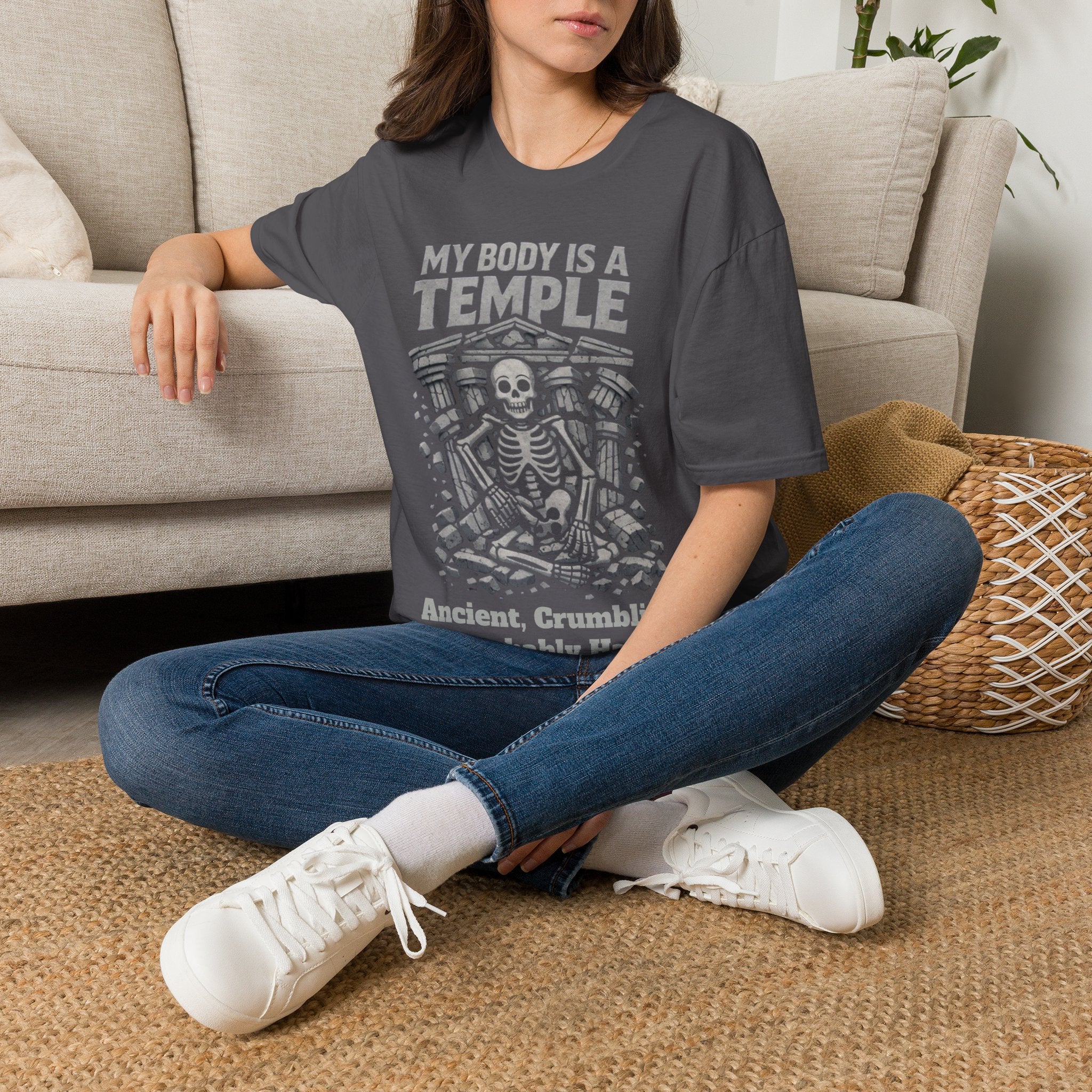 Temple Skeleton Adult T-Shirt — "My Body Is a Temple" Vintage Gothic Tee