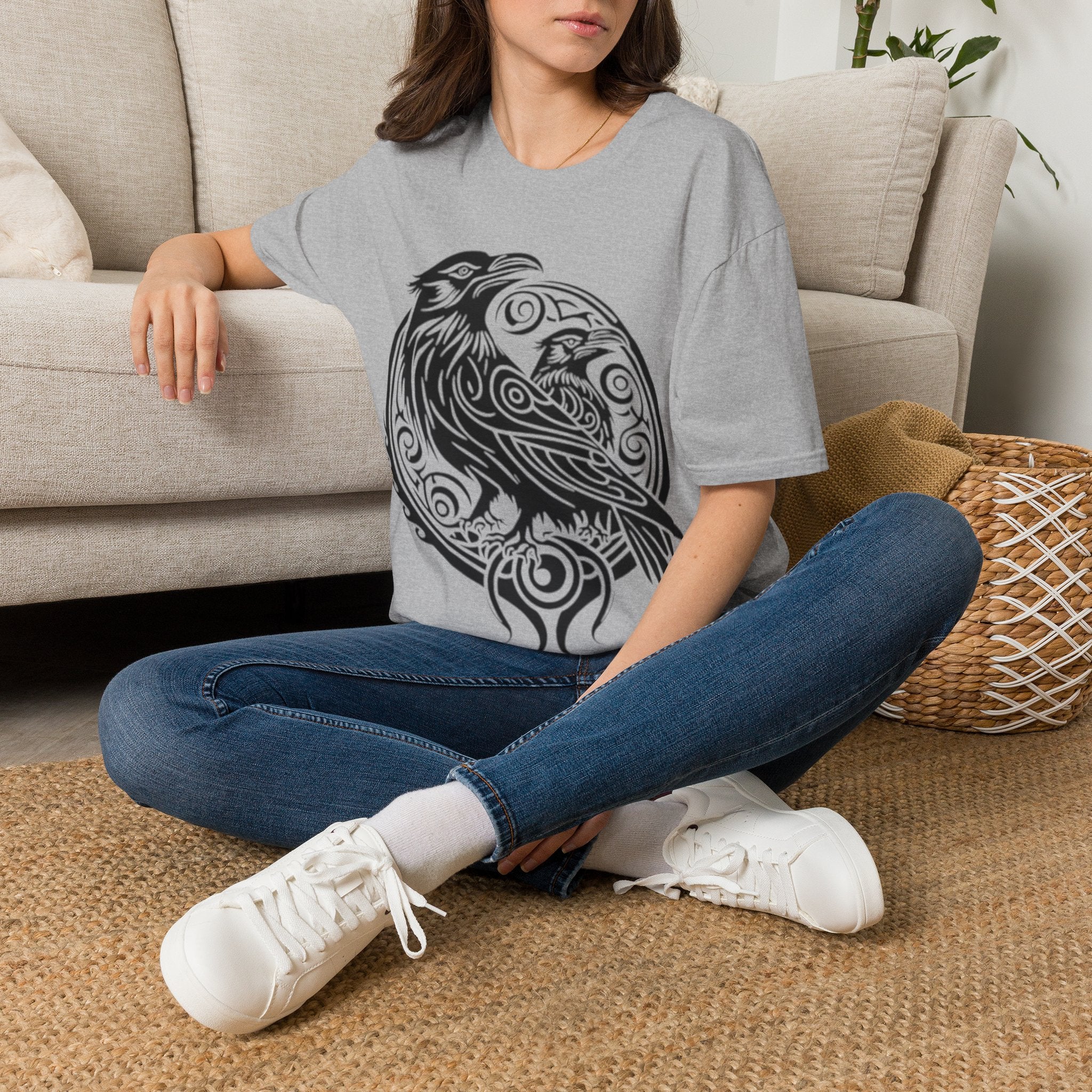 Odens Raven's Tribal Art Adult T-Shirt — Huginn and Muninn