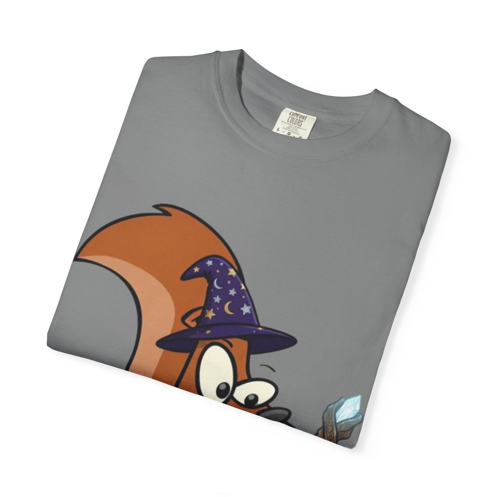 Wizard Squirrel Adult T-Shirt — "Rizz 'em With The Tism" Cute Magic Cartoon Tee