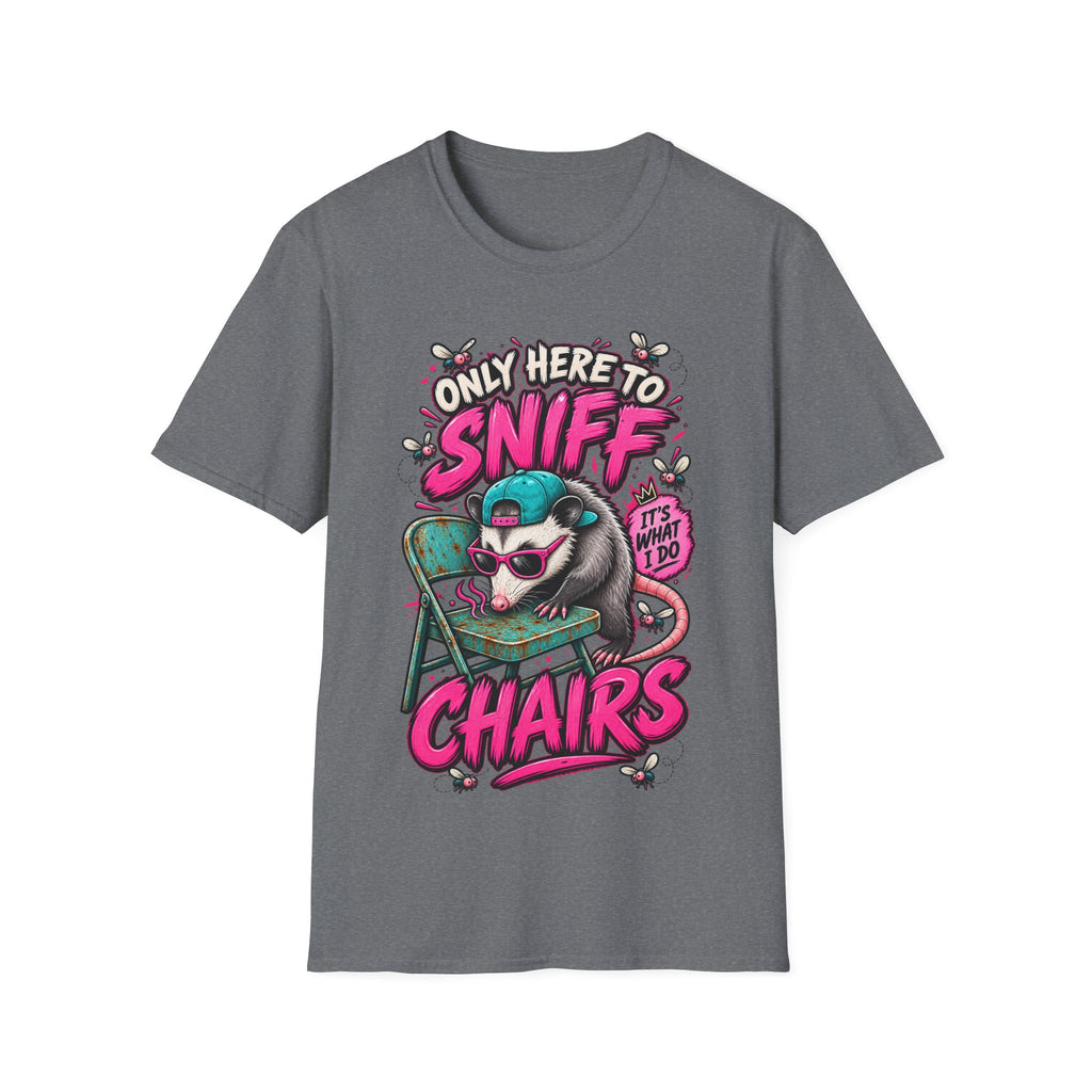 Adult T-Shirt — "Only Here to Sniff Chairs" Cute Ferret Graphic Tee