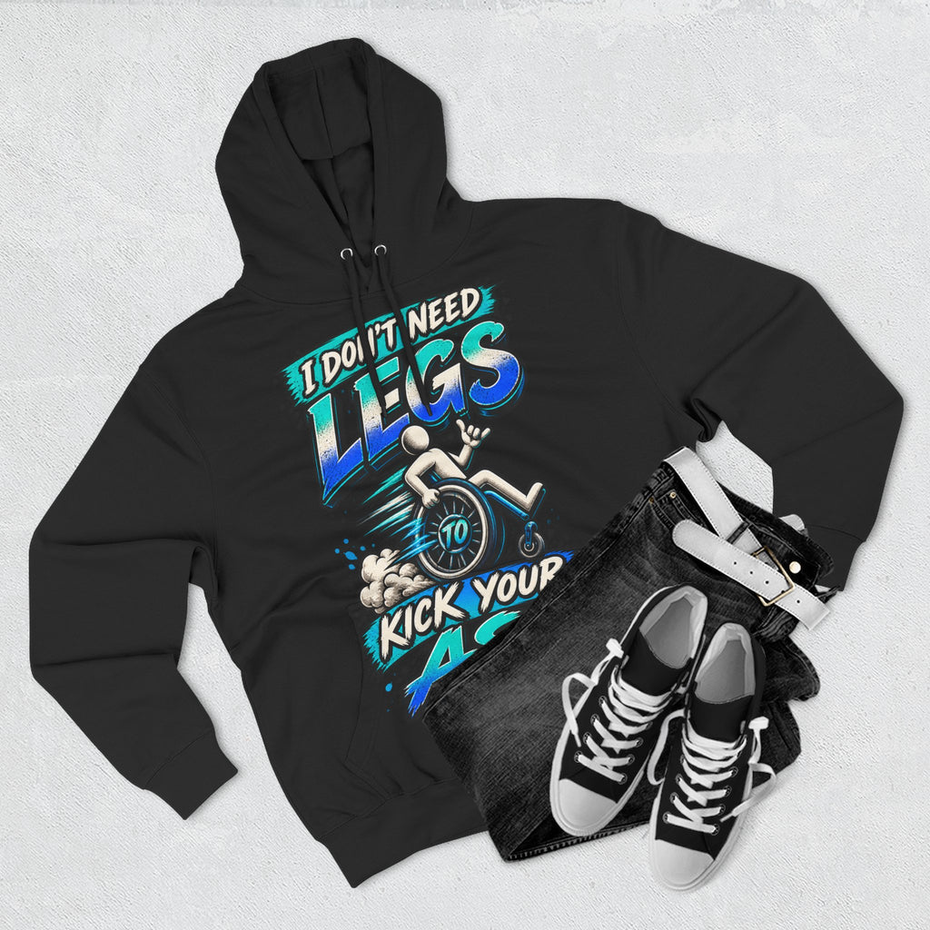 Adult Hoodie — "I Don't Need Legs to Kick Your Ass" Wheelchair Pride Graphic Hoodie