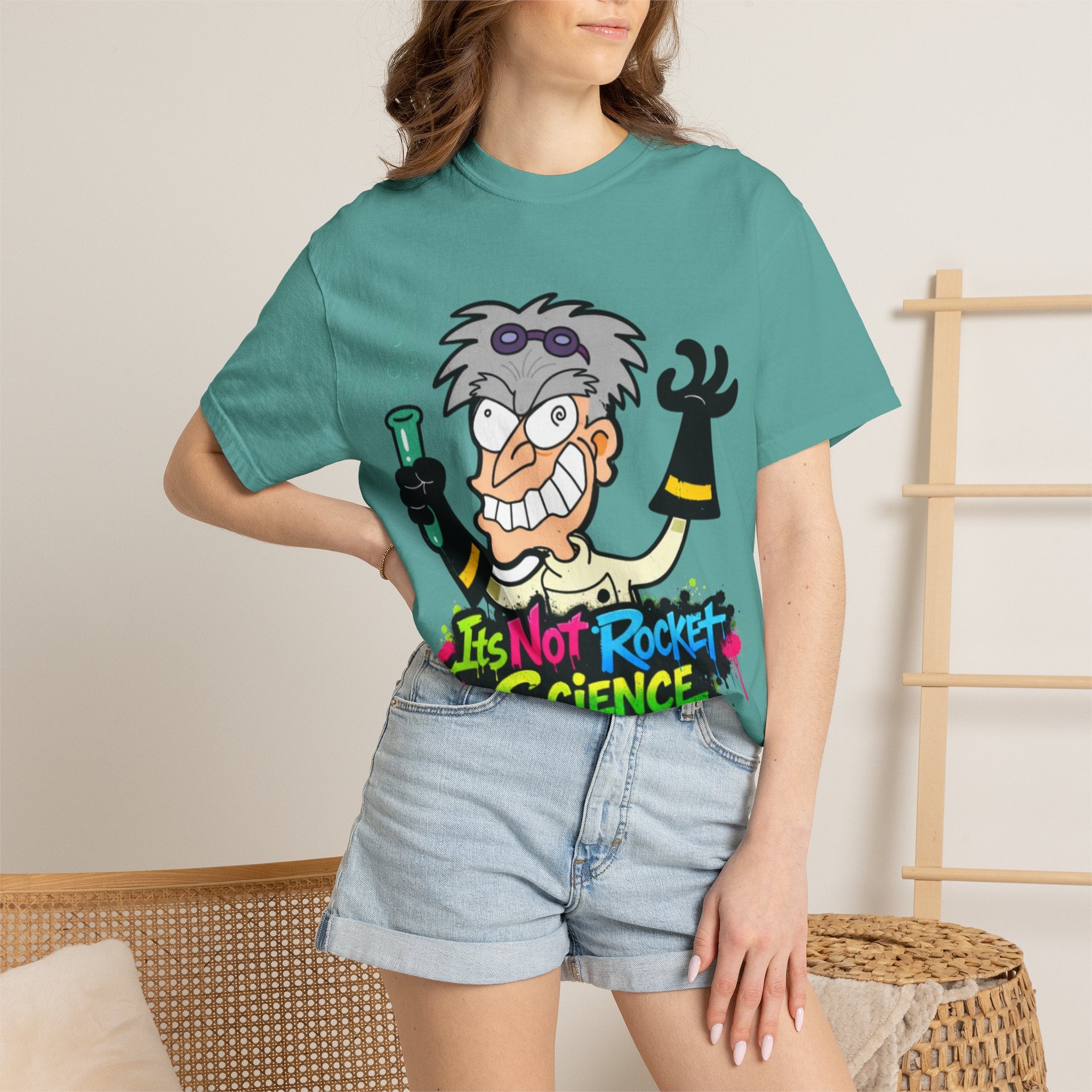 Science Cartoon  Adult T-Shirt — "It's Not Rocket Science" Lab Mad Scientist Tee