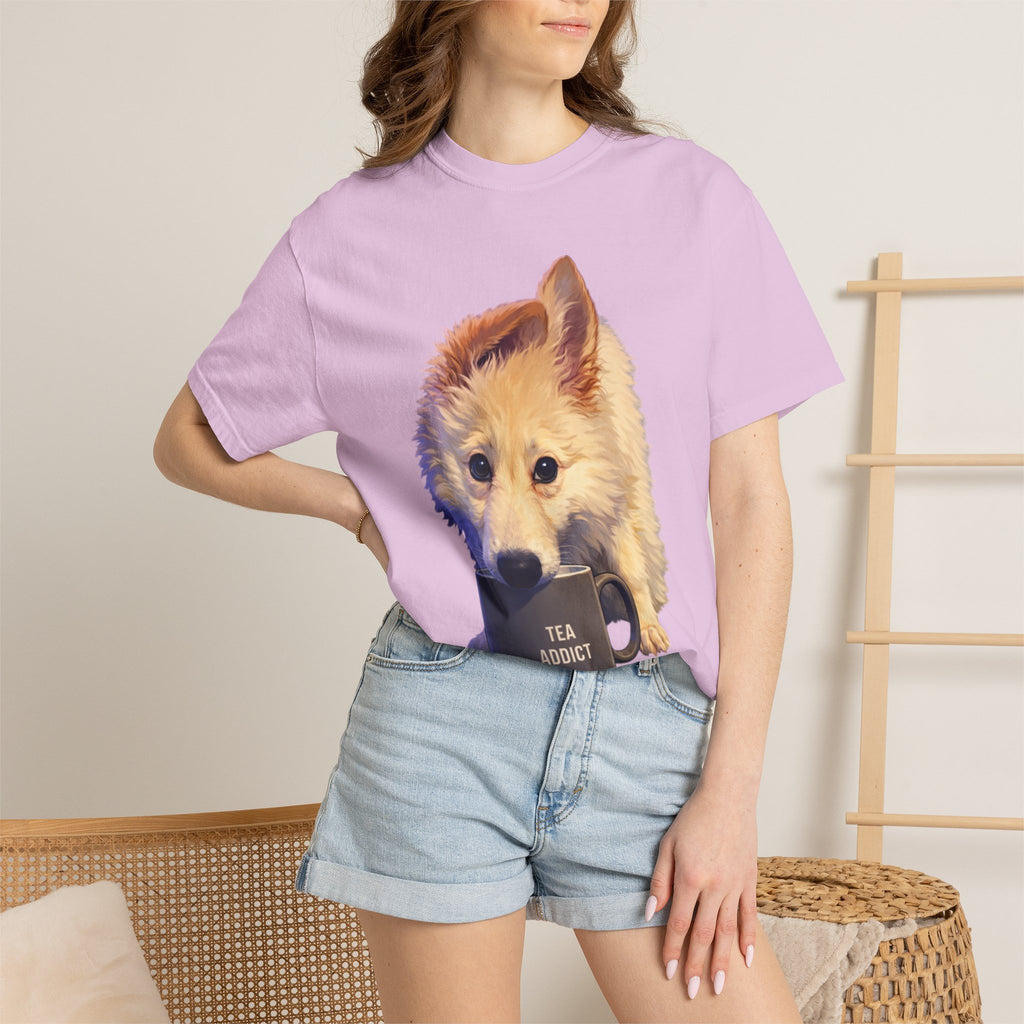 Tea Addict Puppy tee | Tyra Illustration Adult T-Shirt