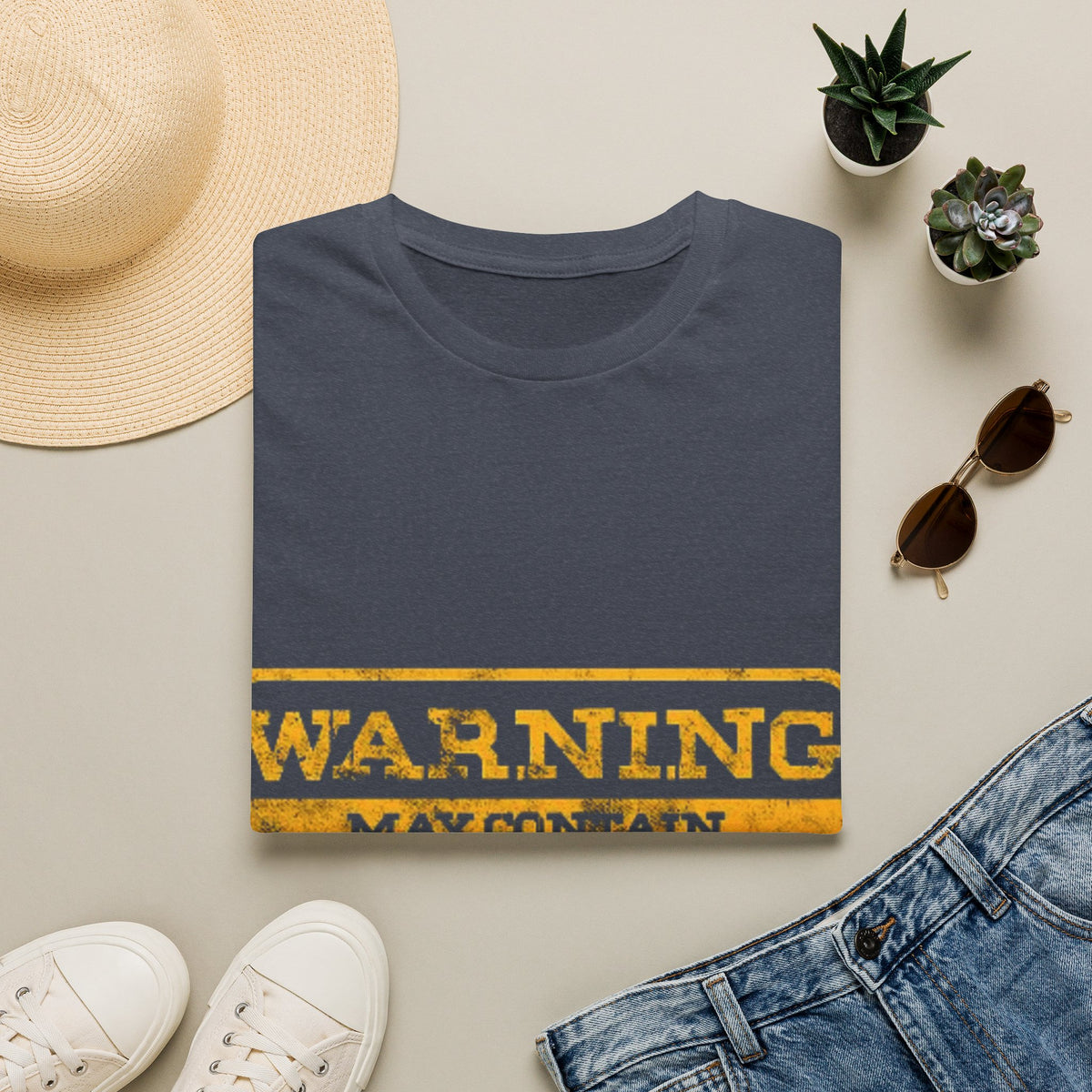 Adult T-Shirt — "WARNING: May Contain Alcohol" Distressed Graphic Tee