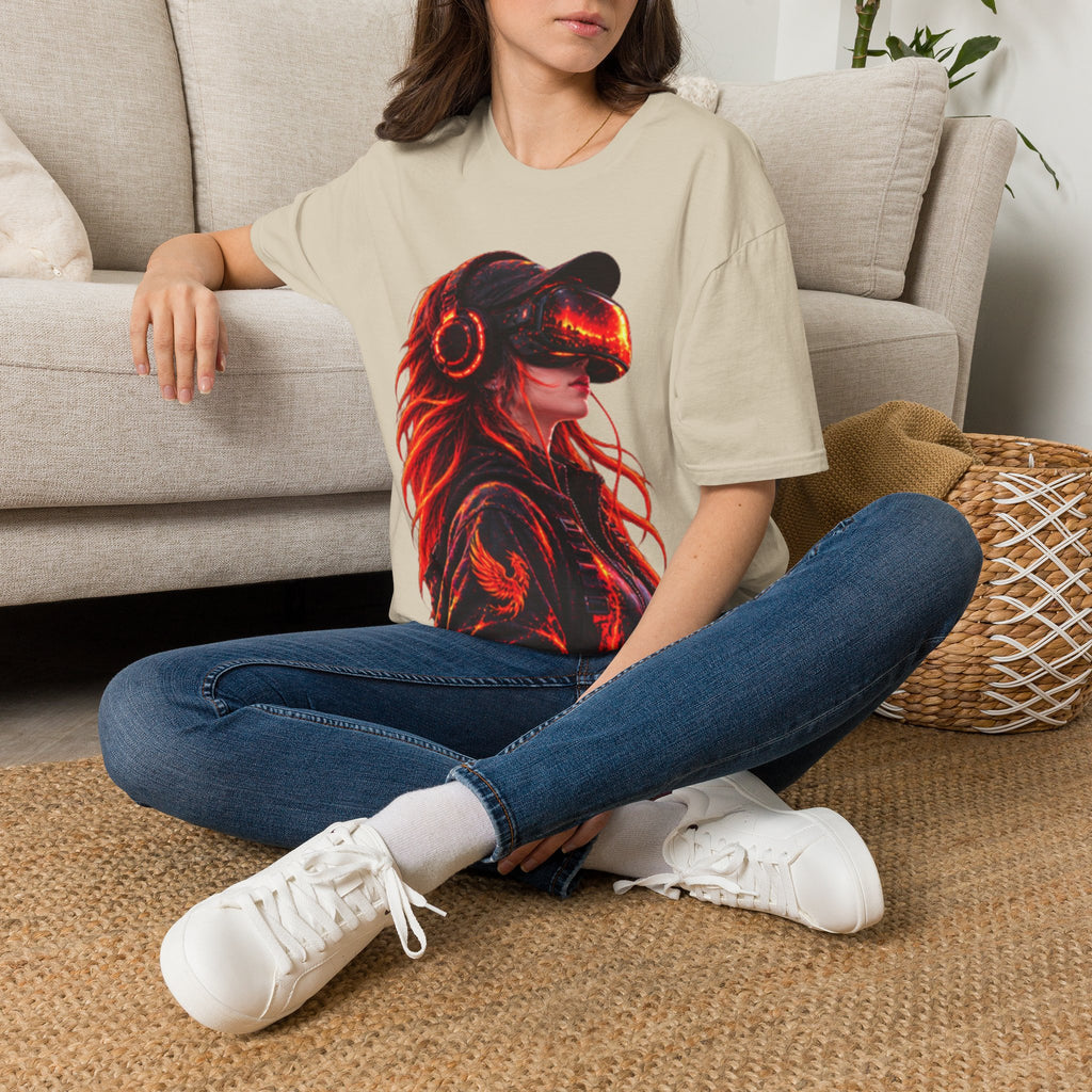 VR Girl Graphic Adult T-Shirt — Neon Cyberpunk Virtual Reality Tee