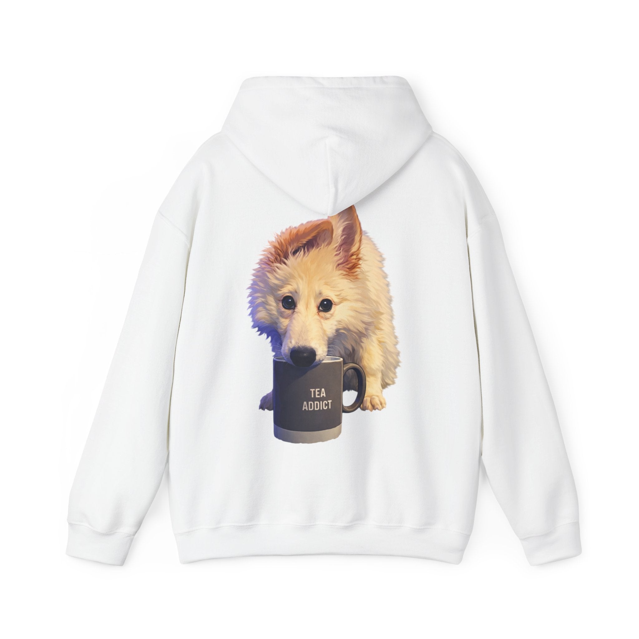 Cute Fluffy Dog With Tea Mug Adult Hoodie | Dog Illustration Sweatshirt