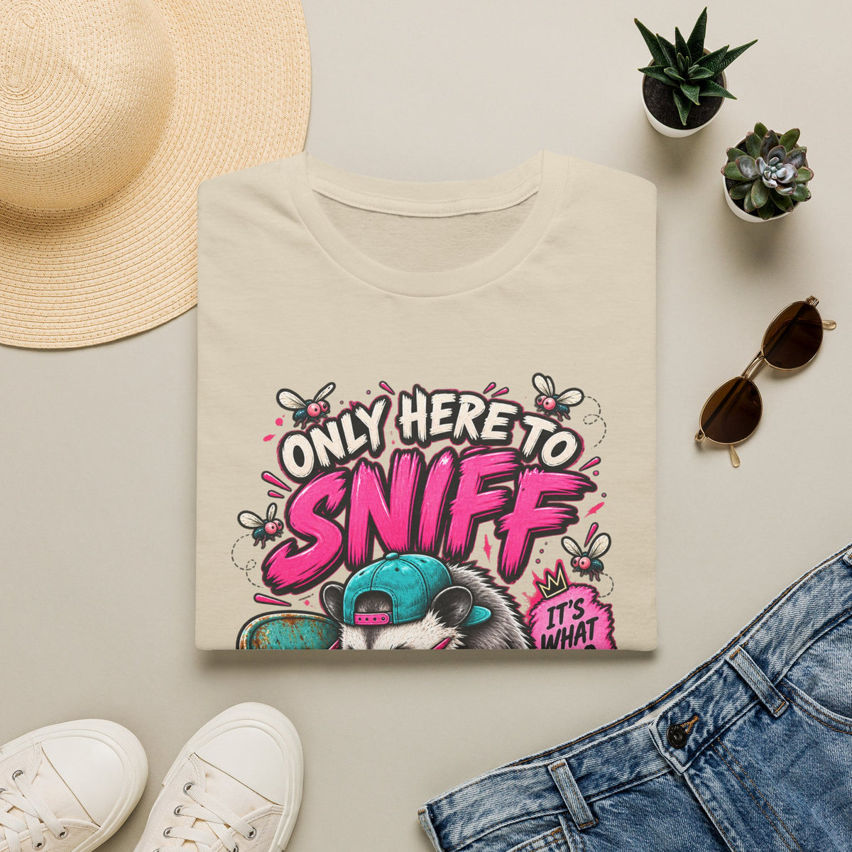 Adult T-Shirt — "Only Here to Sniff Chairs" Cute Ferret Graphic Tee