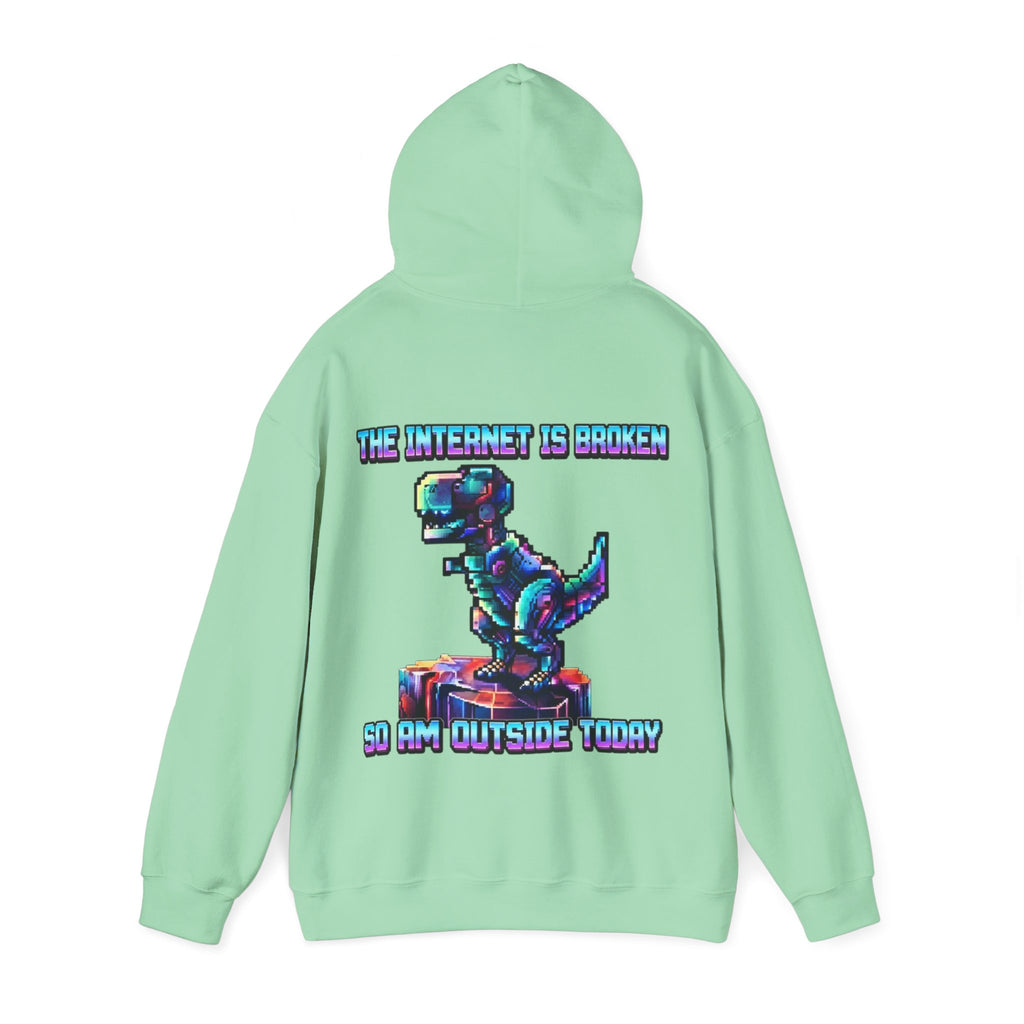 Retro Pixel Dino Adult Hoodie - "The Internet Is Broken So I’m Outside Today"