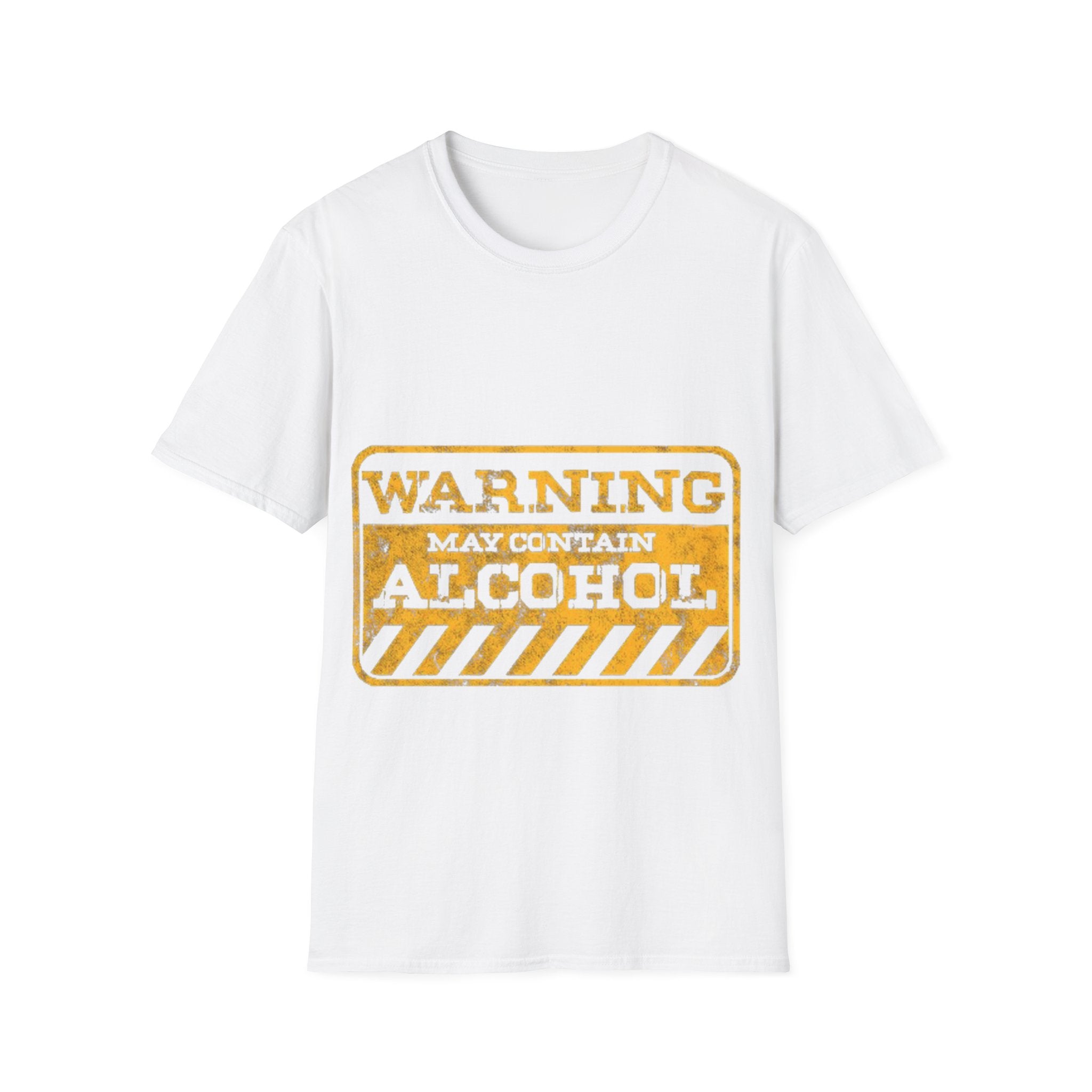 Adult T-Shirt — "WARNING: May Contain Alcohol" Distressed Graphic Tee