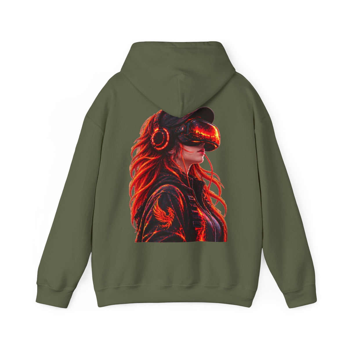 VR Headset Adult Hoodie — Futuristic Gamer Portrait Graphic Hooded Sweatshirt
