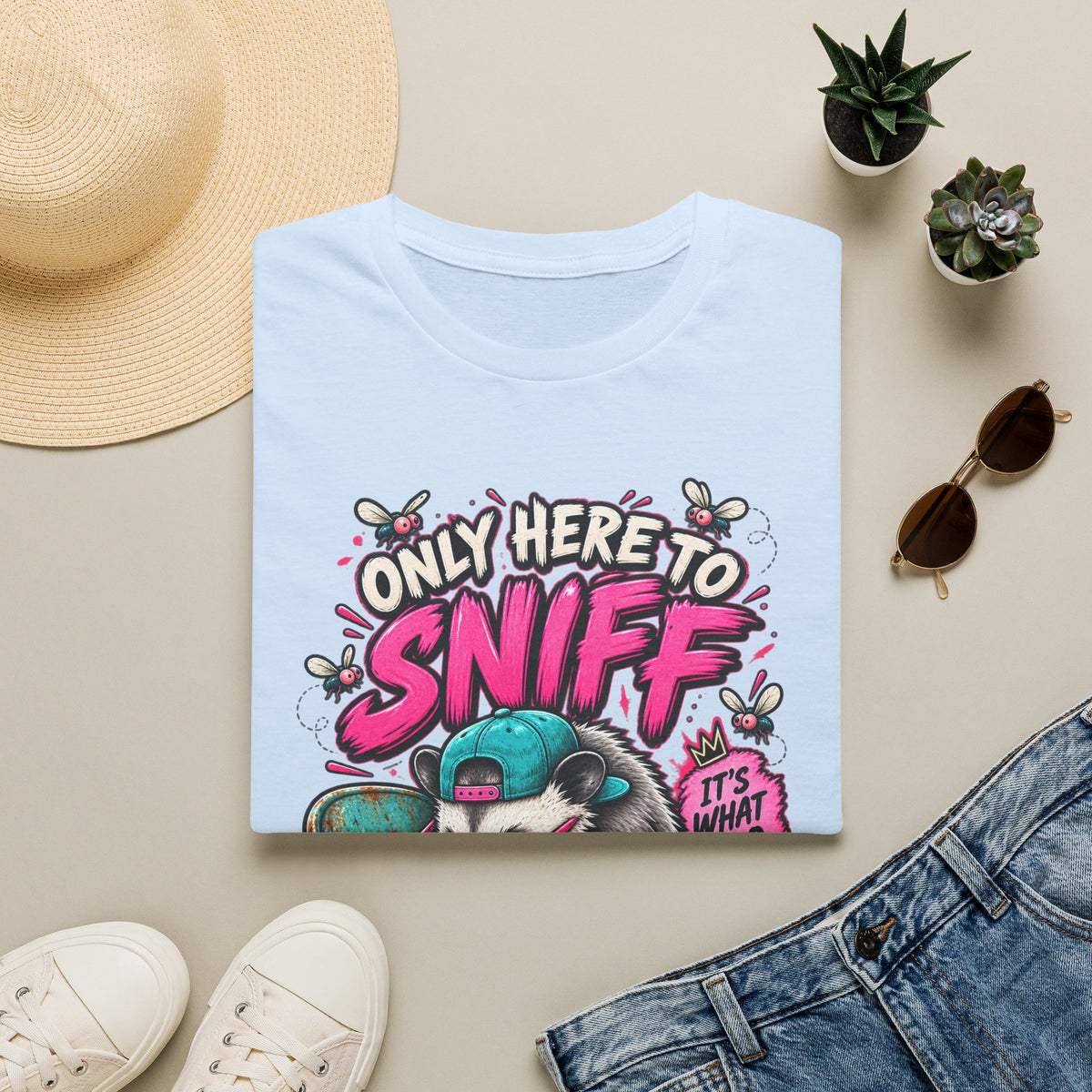 Adult T-Shirt — "Only Here to Sniff Chairs" Cute Ferret Graphic Tee