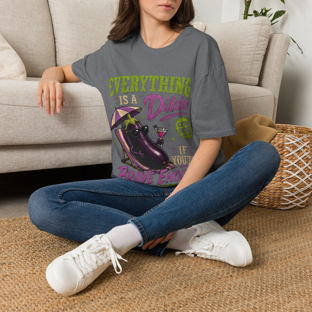 Graphic Adult T‑Shirt — "Everything Is a Dildo" Humorous Eggplant Design