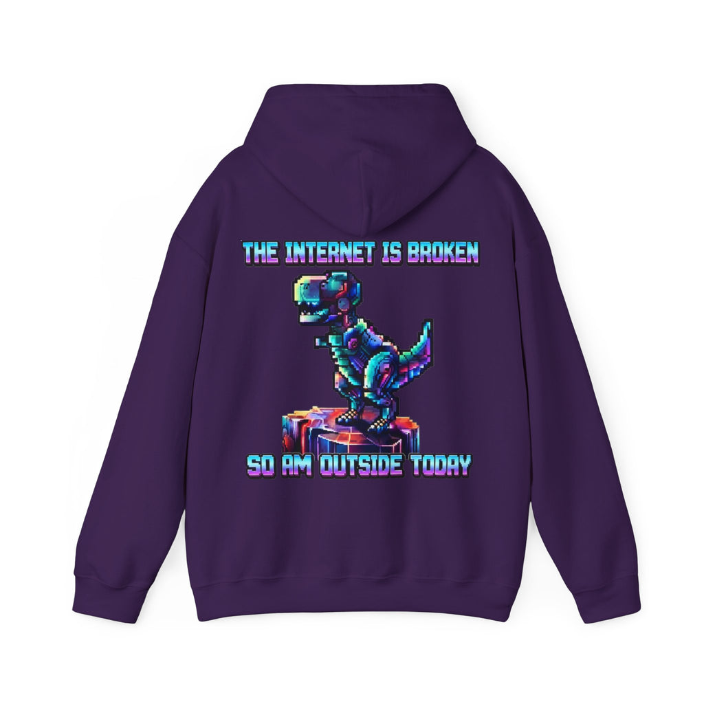 Retro Pixel Dino Adult Hoodie - "The Internet Is Broken So I’m Outside Today"