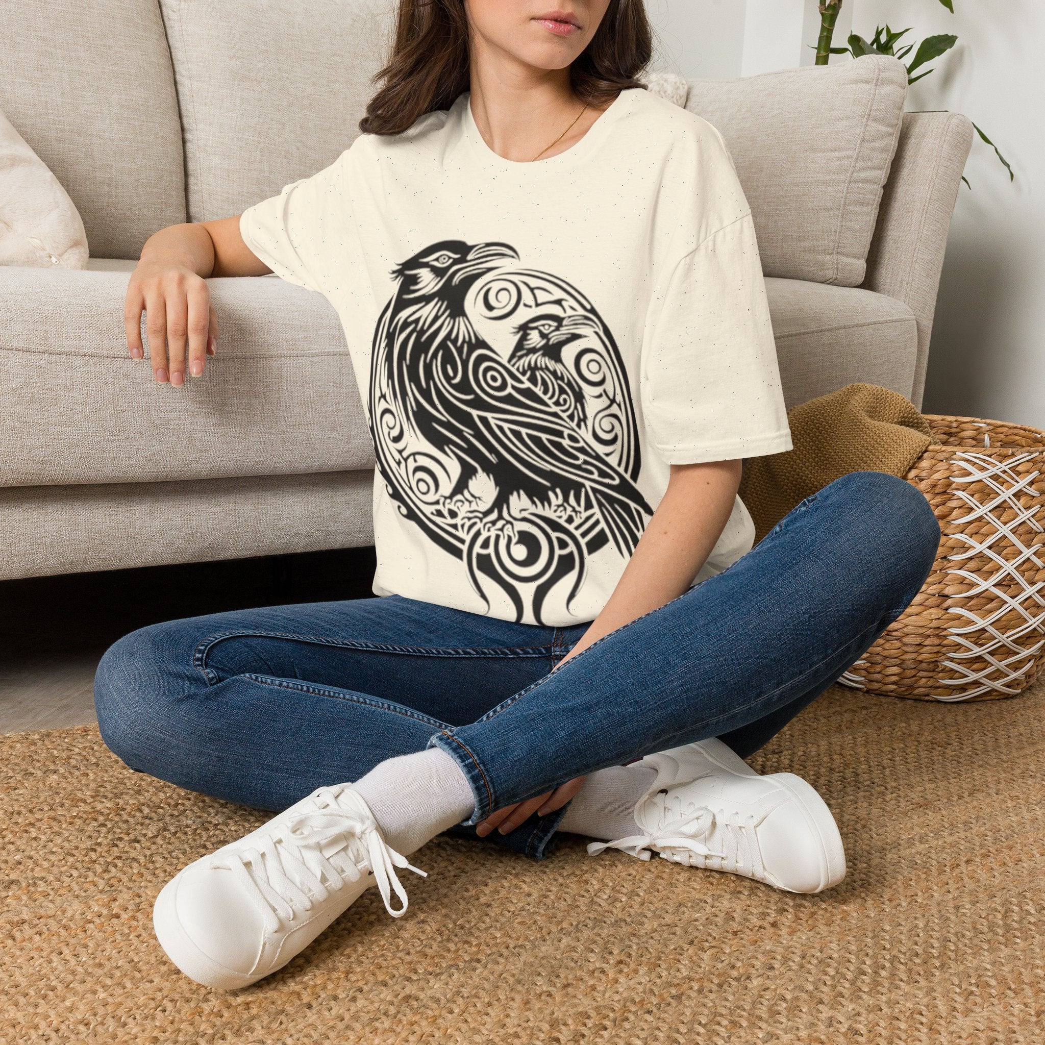 Odens Raven's Tribal Art Adult T-Shirt — Huginn and Muninn