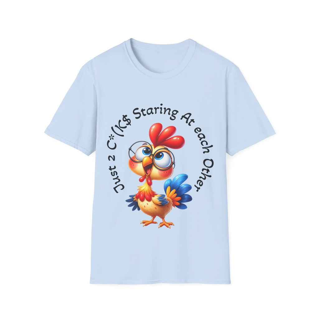 Chicken Cartoon Adult T-Shirt — "Staring At Each Other" Cute Funny Graphic Tee