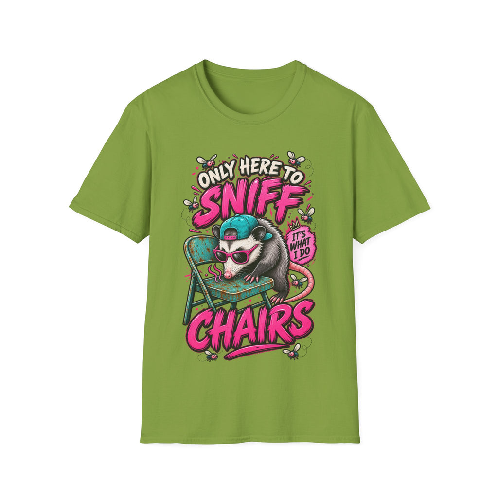 Adult T-Shirt — "Only Here to Sniff Chairs" Cute Ferret Graphic Tee